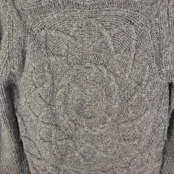 Theory grey wool alpaca cable knit cardigan Size Sm shawl collar medallion back - Picture 4 of 7